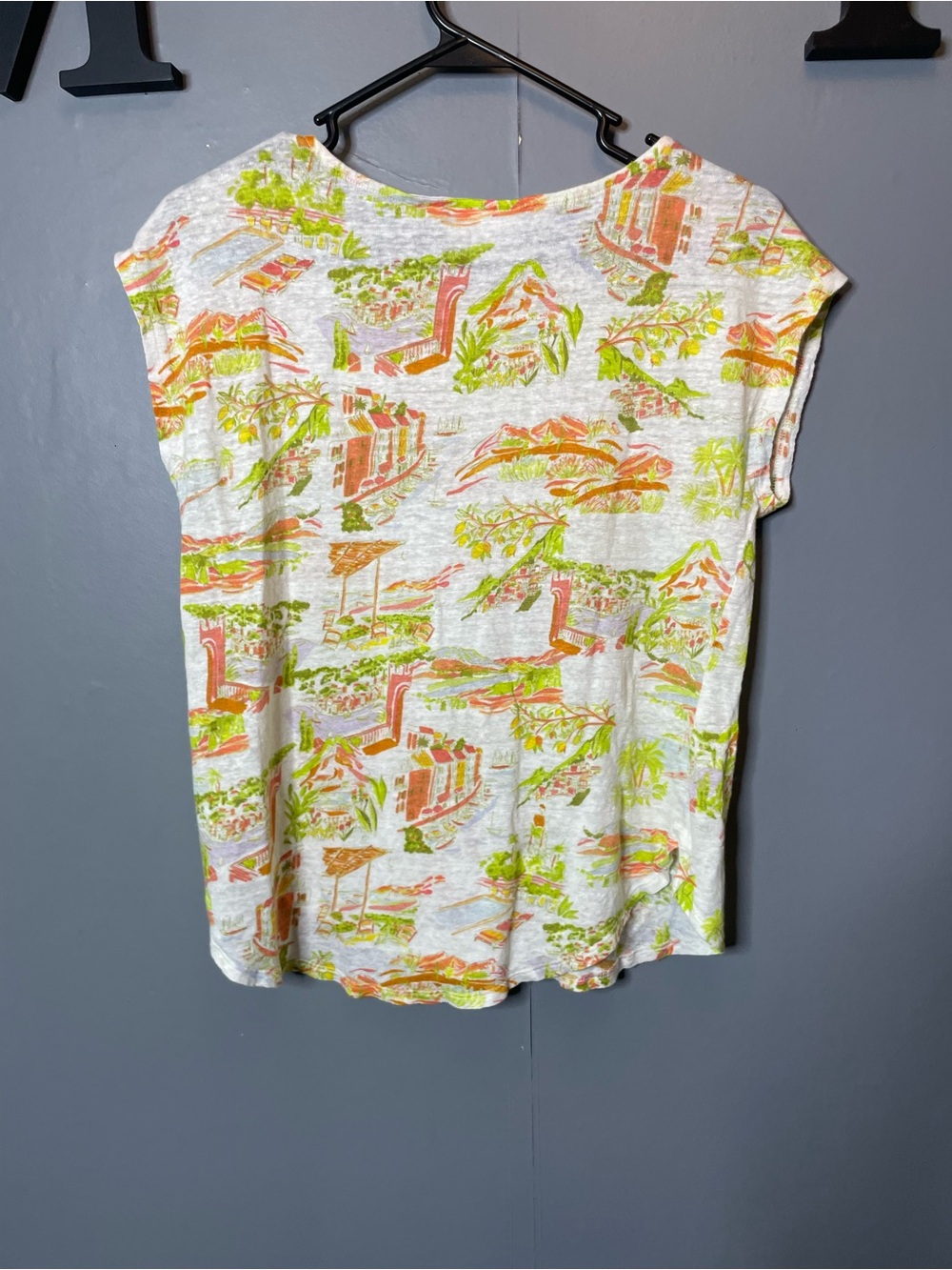 Cynthia Rowley Womens Linen Knit Top Size M Scenic Coastal Print Resort Vacation - Picture 7 of 10
